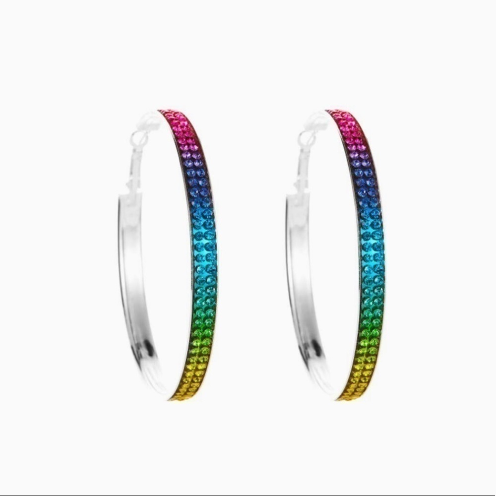 Hoops. Rainbow sparkle silver tone. NWOT